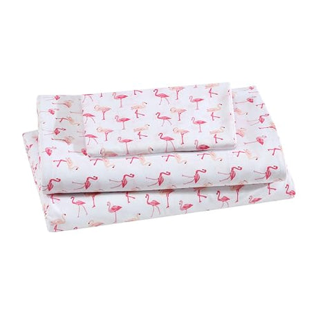 Beatrice Home Fashions Printed Microfiber Sheet Set, Soft Comfortable Easy Care, Includes 1 Fitted Sheet with 12" Deep Pockets, 1 Flat Sheet, Pillowcase, Twin, Pink Flamingo Beatrice Home Fashions