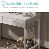 Lufeiya Small White Desk with Fabric Drawers for Bedroom, 32 inch Vanity Makeup Desk with Drawers Storage for Home Office, Writing Study Table with Power Outlet & Monitor Stand, White Lufeiya