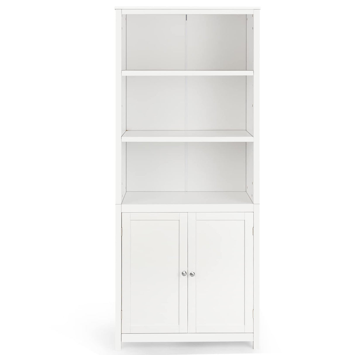 Tangkula 3-Tier White Bookcase with Double Doors for Elegant Storage Solutions Tangkula