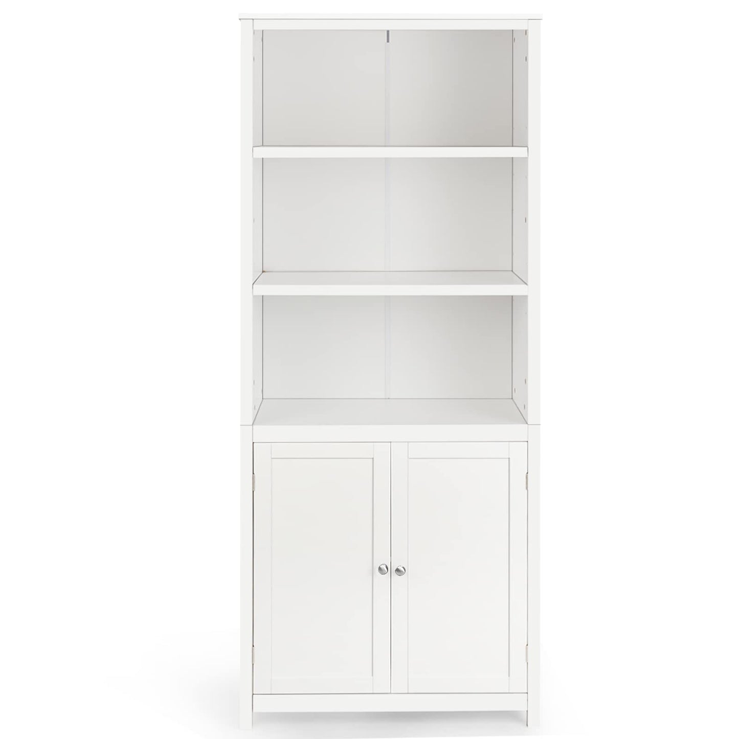 Tangkula Bookcase with Doors, 3 Tier Open Book Shelving, Standing Wooden Display Bookcase with Double Doors, Ideal for Home Bedroom, Living Room,