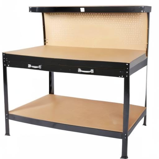 KIMORE 48" x 24"Workbench with Drawer Heavy Duty Carbon Steel Work Bench for Garage Shop 300lbs Weight Capacity Multi-Functional Workspace Black - WoodArtSupply