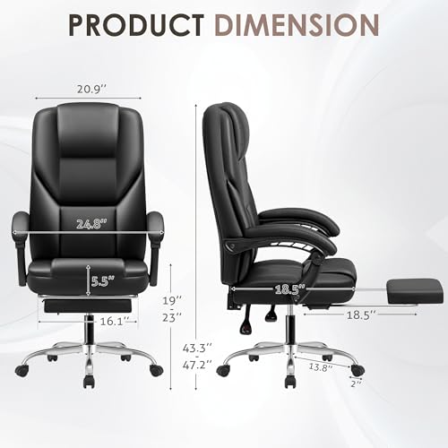 Shahoo Executive Office Chair with Massage, Ergonomic Reclining High Back Leather Seats with Footrest and Lumbar Support, Big and Tall, 400Lbs Heavy Duty, Black Shahoo