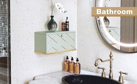 HLR Floating Nightstand, Small Nightstand with Flap Door, Morden Wall Mounted Nightstand for Bedrooms, Green HLR