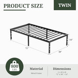 Twin Size Bed Frame, 14 Inch Metal Platform Bed Frames with Heavy Duty Steel Slat Support, No Box Spring Needed, Easy Assembly, Under Bed Storage SageNest