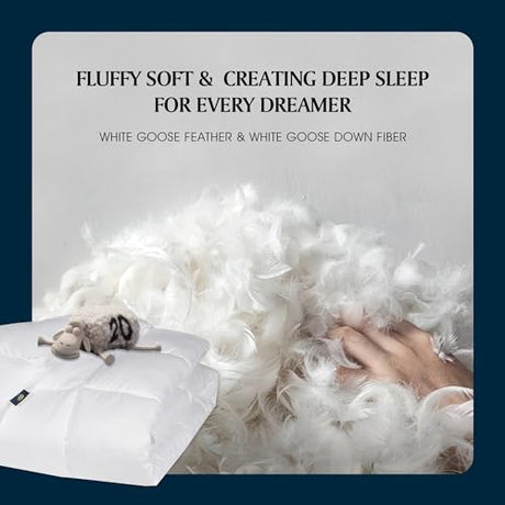 Serta Goose Feather Down Fiber Cotton Comforter Twin Size - 100% Cotton Duvet Insert - Hotel Luxury Hypoallergenic Bedding Comforter All Season Medium Warmth 68 x 90 Inch White Serta