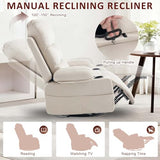 KCQ Rocker Recliner Chair with Heat and Massage, Oversized Manual Recliner Chair with Cup Holder, Faux Leather Swivel Rocking Recliner Glider Chair for Nursery, Beige KCQ
