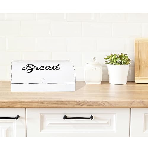 AuldHome White Bread Box; Farmhouse Vintage Enamelware Countertop Bread Bin AuldHome Design
