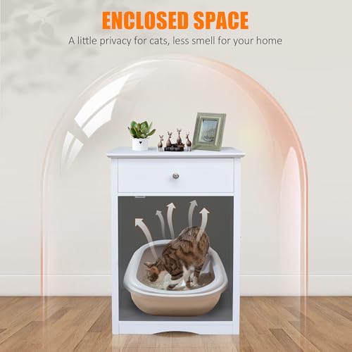 VANCETO Cat Cupboard, Cat Litter Cabinet, Indoor Cat House Side Table, Litter Box Enclosure, Pet Crate Nightstand, cat Litter Box Furniture Loo Washroom (White) Hides Your Cat’s Litter Box