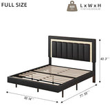 HOMBCK Floating Bed Frame Full with Smart LED Lights, Faux Leather Upholstered Bed Frame Full with Diamond Headboard, No Box Spring Needed, Noise Free, Easy Assembly, Black HOMBCK