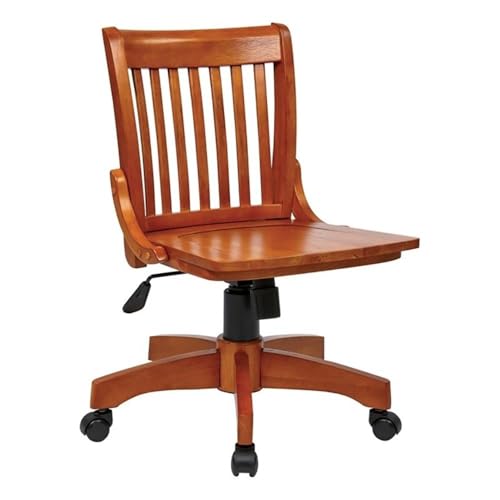 Pemberly Row Traditional Wood Armless Office Chair in Medium Brown - WoodArtSupply