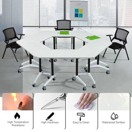 Folding Conference Tables,47.2x23.6x29.5in Modern Conference Room Tables Seminar Mobile Training Tables,with Caster Modular Flip Top Meeting Table for Office Conference Room (Trapezoid, 4 Pack) Crevew