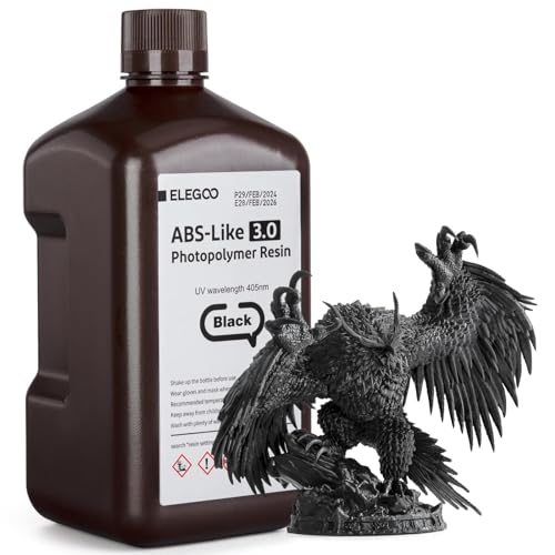 ELEGOO ABS-Like 3D Printer Resin 3.0, 405nm UV-Curing Photopolymer Resin for Mars Saturn Jupiter MSLA DLP LCD 3D Printing with Strength and Toughness, High Precision, Low Viscosity, Black 2000g ELEGOO