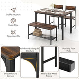 GOFLAME 4-Piece Dining Table Set for 4, Industrial Kitchen Table with 2 Chairs & Bench, Space-Saving Breakfast Table Set with Storage Shelf & Metal Frame, Wooden Dinette for Dining Room, Rustic Brown GOFLAME
