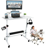 Zaqei Model 2026 Adjustable Height Rolling Desk with Wheels Portable Compact Laptop Table Mobile Workstation for Study Office Small Space Standing Desk Ergonomic Writing Surface Modern Home Furniture Zaqei