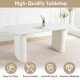 RGZ Modern Oval Dining Table Set for 6, 71" White Faux Marble Kitchen Table with Ripple Legs & 6 Beige Gold Comfy Upholstered Chenille Chairs, Dinner Table Set for Office, Home, Dining Room RGZ