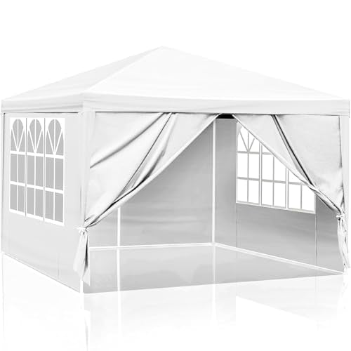 10x10 FT Party Tent, Outdoor Wedding Tents for Parties, Canopy Event Tent with 4 Removable Sidewalls, Waterproof Gazebo Shelter for Birthday Parties, Weddings, BBQs & Events (10X10FT-4Sides White) YYANDC