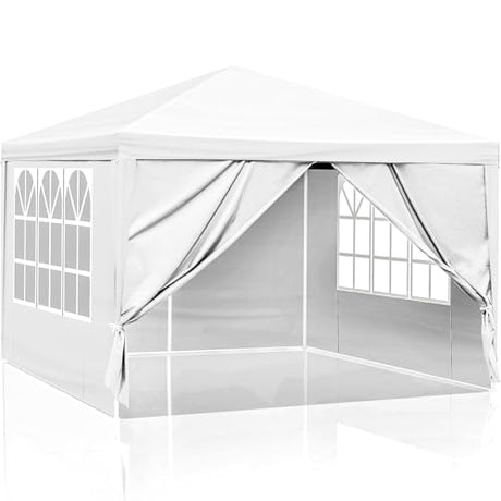 10x10 FT Party Tent, Outdoor Wedding Tents for Parties, Canopy Event Tent with 4 Removable Sidewalls, Waterproof Gazebo Shelter for Birthday Parties, Weddings, BBQs & Events (10X10FT-4Sides White) YYANDC
