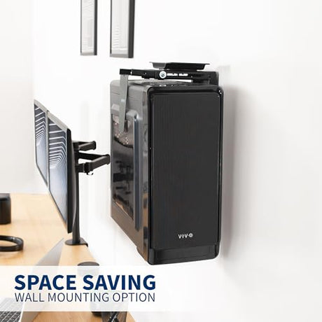 VIVO Adjustable Under Desk and Wall 3.5 to 7.8 inch Wide Office PC Mount, Computer Case CPU Machine Holder Stand with Swivel and Secure Locking, Holds 22 lbs, Black, MOUNT-PC01 VIVO