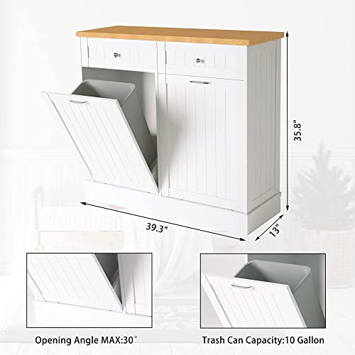 TOLEAD Double Tilt Out Trash Cabinet Free Standing 10 Gallon Recycling Trash Can Cabinet for Farmhouse Kitchen,Living Room, Dining Room, White - WoodArtSupply