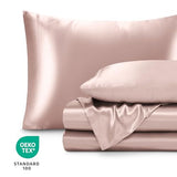 Bare Home Poly Satin Sheet Set - Twin Extra Long - Luxury Soft and Smooth Satin - for Hair and Skin - Breathable - Similar to Silk - Deep Pocket up to 15” - Bedding Sheet Set (Twin XL, Blush) Bare Home