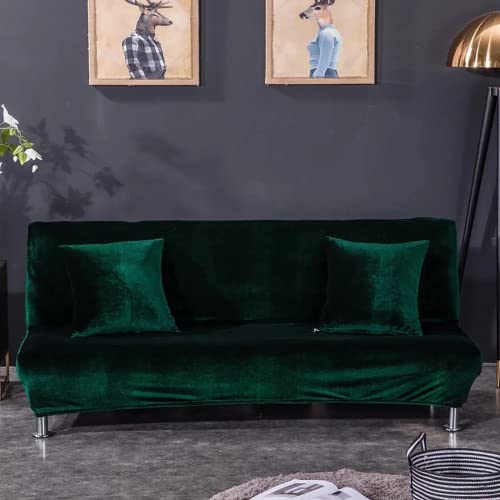 SFYZ HOME Velvet Armless Futon Slipcover,Stretch Silver Fox futon Cover, Modern Solid Color Sofa Bed Cover for for Futon Folding Bed Sofa (Dark Green,L-74.8-88.5in/190-225cm) SFYZ HOME