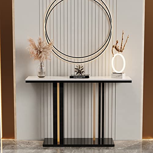 Wisfor Console Entry Table: Luxurious Console Entryway Table with Sintered Stone with Metal Frame for Foyer Decor, Living Room Sofa Side Table (White) Wisfor
