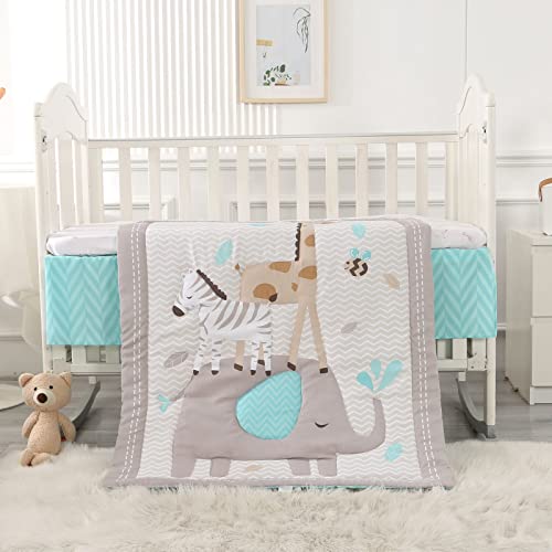 Wowelife Elephant Crib Bedding Set Gray, Premium 3-Piece Baby Bedding Set Elephant, Safari Newborn& Infant Nursery Bedding Set for Baby Boy, Gray Wowelife