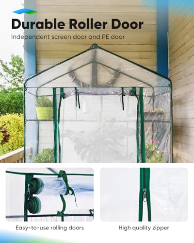 Quictent 56x29x77 in Portable Walk-in Greenhouse Mesh Door 3 Tiers 4 Shelves, Garden Plant Green House for Indoor Outdoor , 8 Stakes 4 Ropes, Clear Quictent