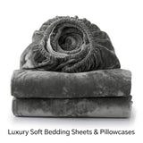 BEDELITE Velvet Fitted Sheet and Pillowcases Set, Luxury Soft Fuzzy Bottom Sheet with Reinforced Elastic Corner Straps, Deep Pocket up to 15 Inch, 1 Fitted Sheet and 2 Pillowcases (Full, Grey) BEDELITE