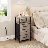 Vagusicc Nightstand Set of 2 with Charging Station, Bedside Table with USB Ports and Outlet, End Table Side Table with 3 Fabric Drawer and Storage Shelf, Bed Side Table Night Stand for Bedroom, Greige Vagusicc