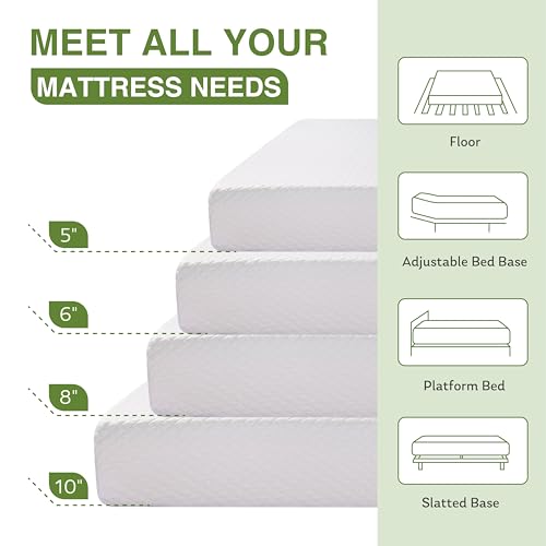 EGOHOME Full Size Memory Foam Mattress, 8 Inch Bed Mattress in A Box with Green Tea Cooling Gel, Pressure Relief Mattress with Medium Firm Support, CertiPUR-US Certified, 75''L x 54''W White EGOHOME