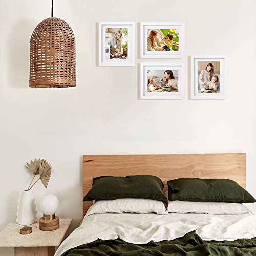 Egofine 8x10 Picture Frames Set of 4, Made of Solid Wood Covered by Plexiglass 4x6 and 5x7 with Mat or 8x10' without Mat, for Table Top Display and Wall Mounting Photo Frame White Egofine