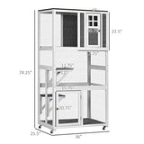 PawHut 74" Wooden Catio Outdoor Cat House Weatherproof & Wheeled, Outside Cat Enclosure with High Weight Capacity, Kitten Cage Condo, Gray PawHut