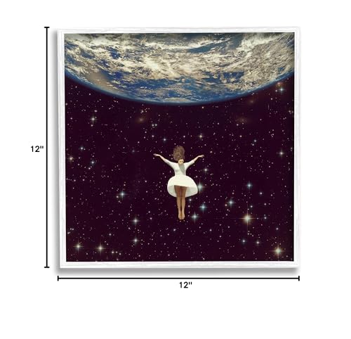 Stupell Industries Woman Falling Through Space Dress Earth, Designed by Paula Belle Flores White Framed Wall Art, 12 x 12, Black - WoodArtSupply