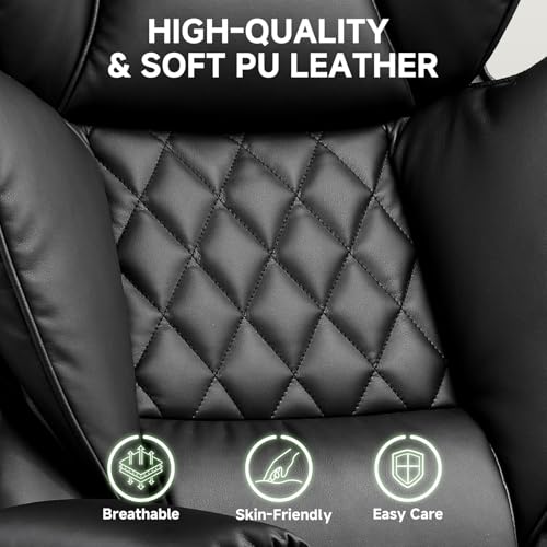 COMHOMA Big and Tall Office Chair, High Back Leather Gaming Chair with Footrest, Executive Ergonomic Office Chair with Pocket Spring Lumbar Support and with Outward Fixed Soft Armrests COMHOMA