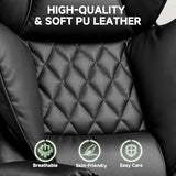 COMHOMA Big and Tall Office Chair, High Back Leather Gaming Chair with Footrest, Executive Ergonomic Office Chair with Pocket Spring Lumbar Support and with Outward Fixed Soft Armrests COMHOMA