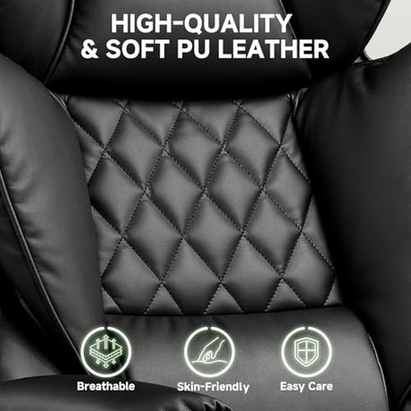 COMHOMA Big and Tall Office Chair, High Back Leather Gaming Chair with Footrest, Executive Ergonomic Office Chair with Pocket Spring Lumbar Support and with Outward Fixed Soft Armrests COMHOMA