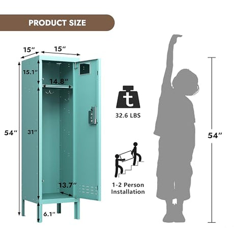 BUTISOW Metal Kids Locker,Metal Cabinet Storage Lockers,Lockable for Employees with Door,54" Height Steel Locker,Lockable Steel Locker for Children's Room, Playroom, School,Gym BUTISOW