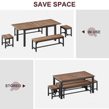 Garvee 47.3"-63" Extendable Dining Table for 4-8, Rectangular Wood Kitchen Table with Strong Metal Frame, Industrial Long Dining Room Table with 2 Benches and 2 Stools for Kitchen Living Room Home Garvee