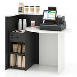 Giantex Reception Desk, Front Counter Desk with Lockable Drawer, Checkout Table with Round Tabletop, Corner Shelf & Adjustable Shelf for Office Beauty Salon Retail Store (Black & White)