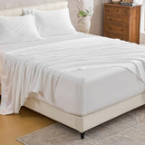 MEISHANG Extra Deep Pocket Cotton Sheets Queen Size - 100% Egyptian Cotton 1000 Thread Count - Fits 18"-24" in Deep Mattress,Oeko-Tex Certified, Soft & Breathable - 4 Piece (Queen, Whtie) MEISHANG