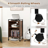Giantex Record Player Stand with Charging Station, Mobile Turntable Stand with Record Storage & 4 Rolling Wheels, 3-Tier Vinyl Record Storage w/ Open Shelves & Dividers for Living Room, Rustic Brown Giantex