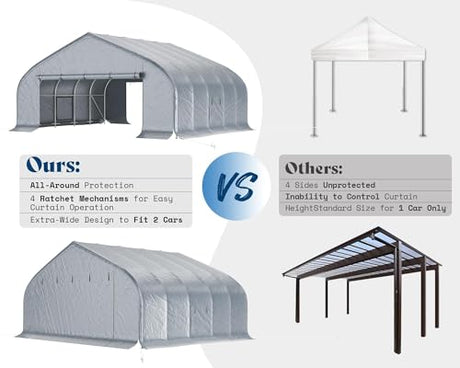 AMERLIFE 22.5 x 20 FT Enclosed Carport, Heavy Duty Car Port, Outdoor Car Shelter with Galvanized Steel Frame, Waterproof PE Cover, Wind & Snow Resistant, Silver AMERLIFE