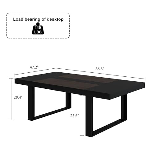 Hitow Dining Table for 8-10 People, 86.6-Inch Rectangular Wood Kitchen Table with Thicken Tabletop, Office Conference Room Table, Dining Room Living Room Table, Brown & Black Hitow