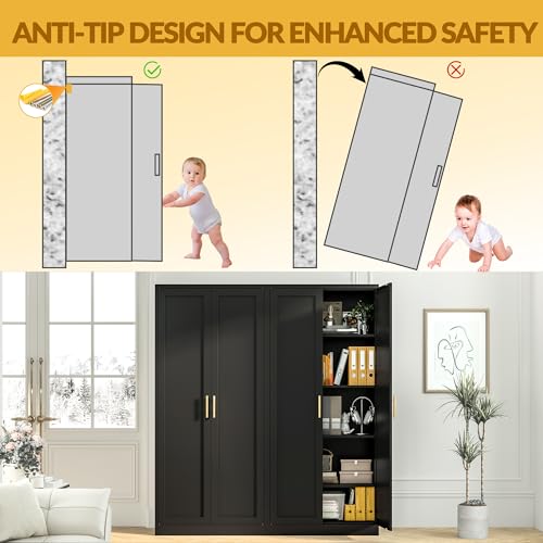 Kitchen Pantry Cabinet,71” Metal Tall Pantry Storage Cabinet with Doors and 4 Adjustable Shelves,Kitchen Storage Cabinets Black Freestanding Food Cabinet for Pantries, Kitchen, Livingroom, Dining Room BESFUR