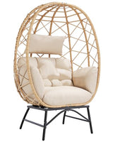 SWITTE Wicker Egg Chair Outdoor, Oversized Patio Lounge Chairs with Cushion for Indoor Living Room, Bedroom, Outside Backyard Balcony-Beige SWITTE