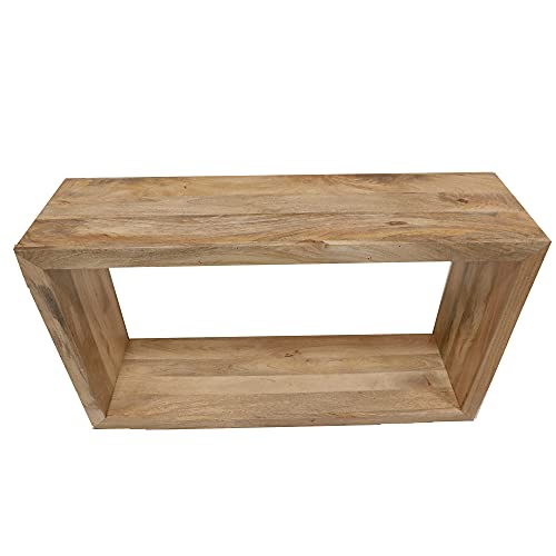 The Urban Port 52-Inch Cube Shape Mango Wood Console Table with Bottom Shelf - WoodArtSupply