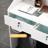 Walisk Modern Reception Desk with Lockable Drawer and Open Shelves, Rectangular, White and Walnut, 60x38x92cm, Office, Working WoodArtSupply
