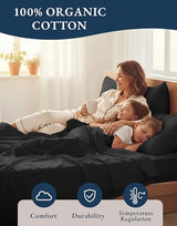 LANE LINEN 100% Organic Cotton Twin Bed Sheet Set, 3 Pc Twin Size Sheets Set, Soft & Breathable Twin Sheet Set Boys, Hotel Style Bedding Sheets & Pillowcases, 15" Deep Fitted Sheet - Black LANE LINEN