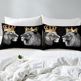 Lion Wild Animal Duvet Cover Set King Size,King and Queen Theme Golden Crown Comforter Cover with 2 Pillowcases,Tropical African Rustic Bedding Set for Adult Young Bedroom Xmas Gift (No Comforter) Castle Fairy